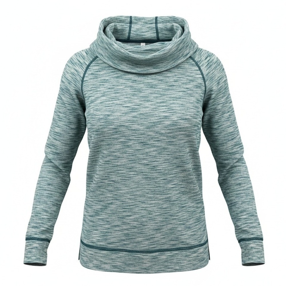 Gaiam Large Blue Space Dye Cowl Neck Hoodie Pullover Athleisure Yoga Activewear